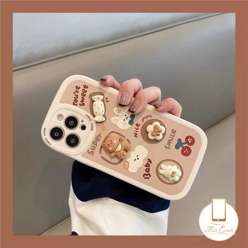 Case Mainan Boneka 3D Kartun Lucu Kompatibel Untuk iPhone 7Plus 8Plus 11xr 12 13 11 14 Pro MAX 6 6s 7 8 Plus X XS MAX SE 2020 INS Korea Manis Permen Beruang Indah Kelinci Lucu Soft Cover