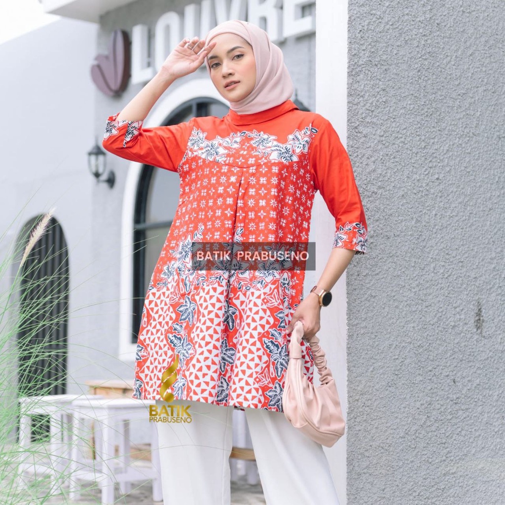 Tunik Motif Ranjana Atasan Baju Batik Wanita Lengan 3/4 Prabuseno Modern Premium Jumbo Big Size Full