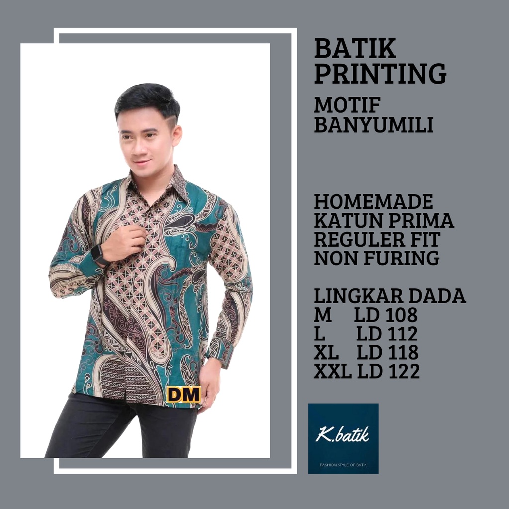 KEMEJA BATIK PRIA LENGAN PANJANG BATIK MODERN MOTIF BANYUMILI SIZE M L XL XXL  KHARISMA BATIK