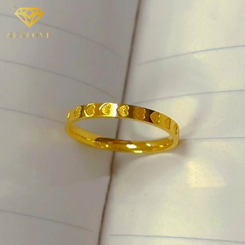 Cincin Titanium Wanita Emas 18K Hati Anti Karat dan tidak luntur selamanya Perhiasan Korea