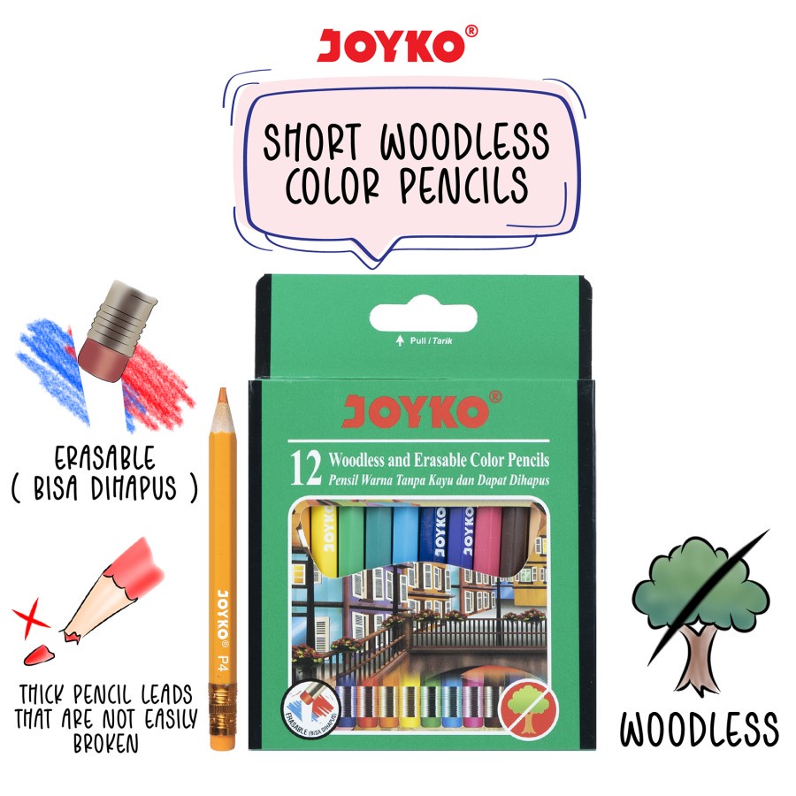 

Pensil Warna Joyko CP-120 12 Warna PENDEK / Erasable Pensil Warna Dapat Dihapus Joyko CP-120 / 12 Warna