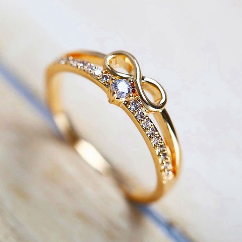 Fancyqube Cincin Jari Bentuk Pita Infinity Cubic Zirconia Untuk Wanita