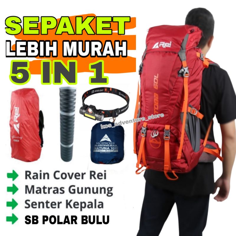 Paket Tas Gunung keril Carrier Arei Toba 60 Liter / Paket Tas Gunung Rei Toba 60L