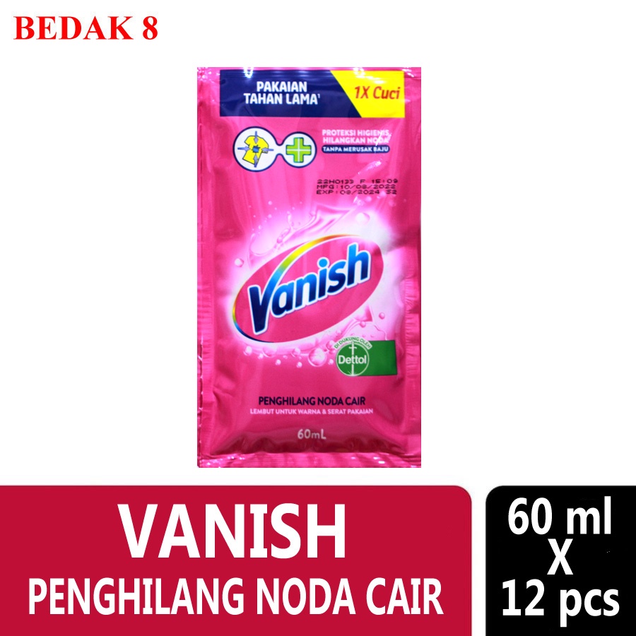 Vanish Cair Sashet 60 ml  - Penghilang Noda Pakaian 60 ml isi 12 pcs