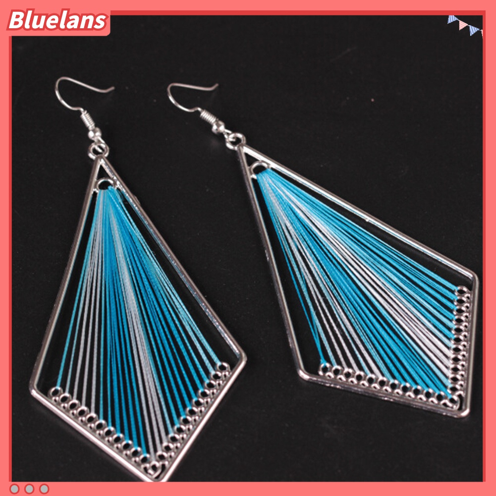 Anting Kait Bentuk Tetesan Air Geometris Warna-Warni Bahan Sutra Gaya Bohemian Untuk Wanita