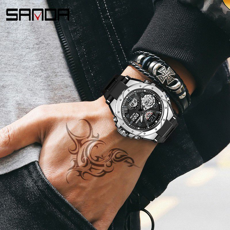 TERBARU SANDA 6008 Jam Tangan Pria Digital Analog Tali Rubber Chronograph Anti Air