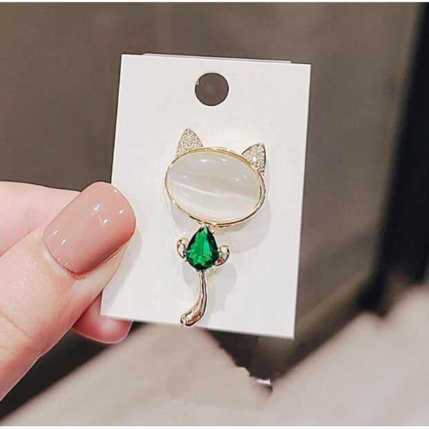 Bros Pin Bentuk Kucing Opal Unik Lucu Anti Silau Gaya Korea Untuk Syal Sutra