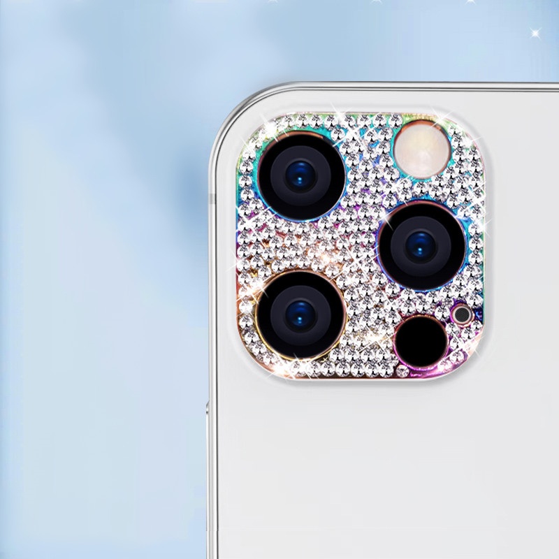 IPHONE Luxury Diamond Metal Full Cover Pelindung Kamera Kompatibel Untuk Iphone11 12 13 14 Pro Max12 13 Berlian Imitasi Mengkilap Berlian Berkilau