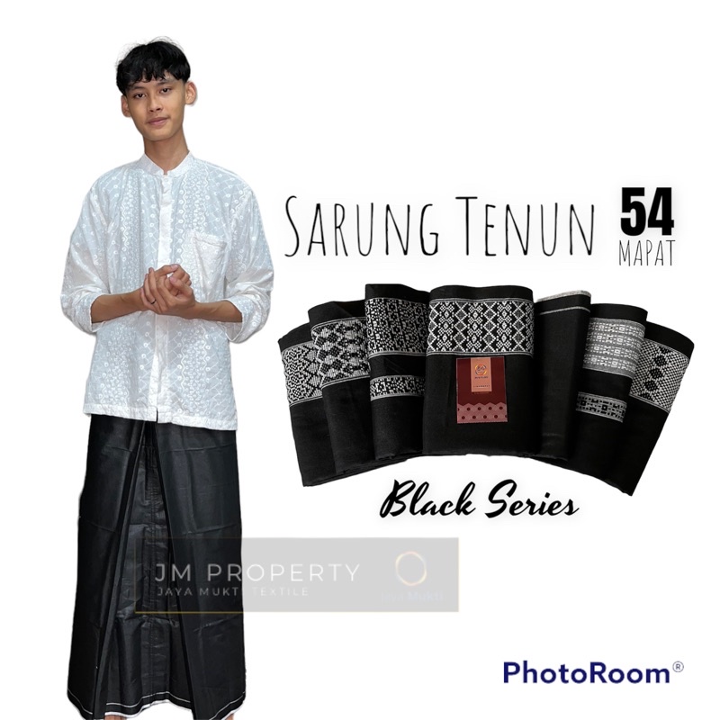 SARUNG TENUN HITAM POLOS DOBBY SABUK