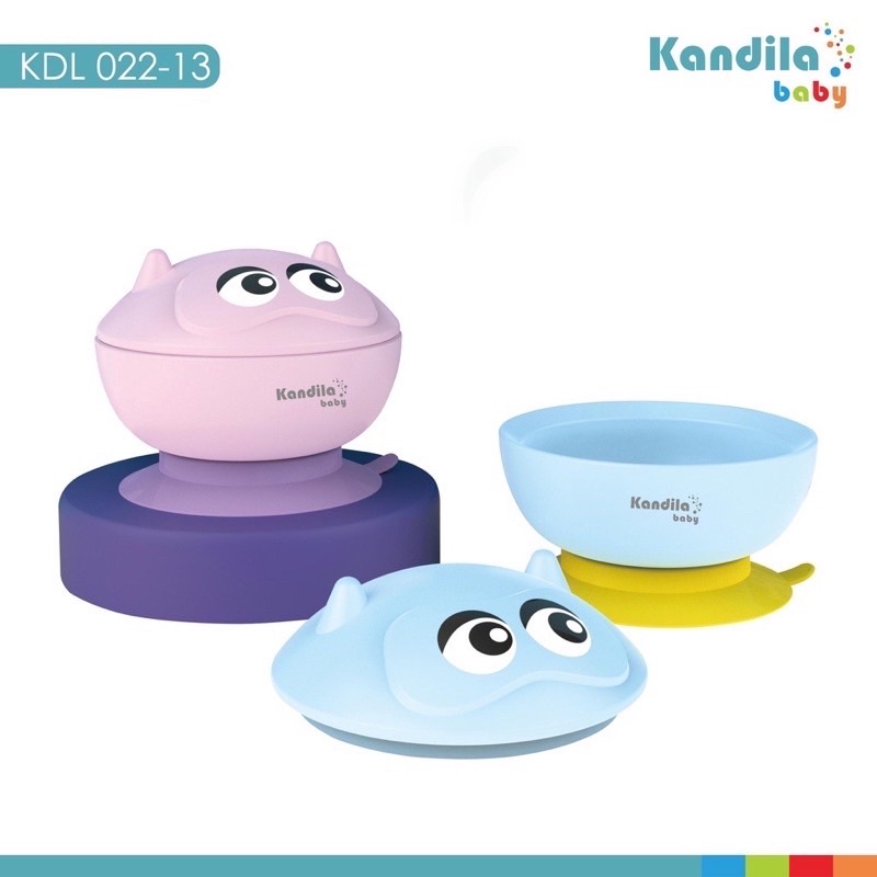 Kandila Suction Bowl KDL022-13 Mangkok Makan Anak Bayi + Penutup Mangkok dan Perekat Silikon anti Tumpah MPASI Bayi