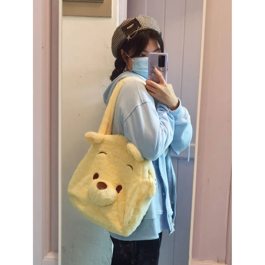 ✼☒Sera Jepang lembut lucu Winnie the Pooh tas bahu buku merah kecil gaya ledakan mewah kartun siswa tas Disney kapasitas besar