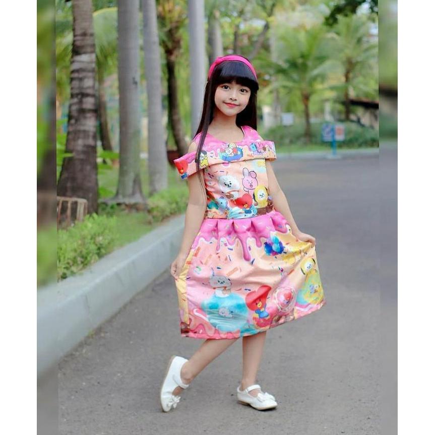 [KODE G7LAE] Dress anak pesta bridal / dress satin sabrina BTS BT21 DONNUT / baju pesta anak 2021 ki