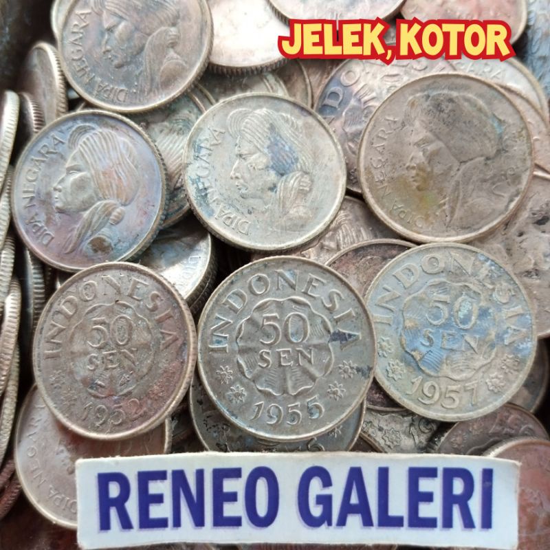 Kotor Koin 50 SEN Diponegoro Tahun 1952 1955 1957 Uang Kuno Indonesia Dipanegara 0,5 Rupiah