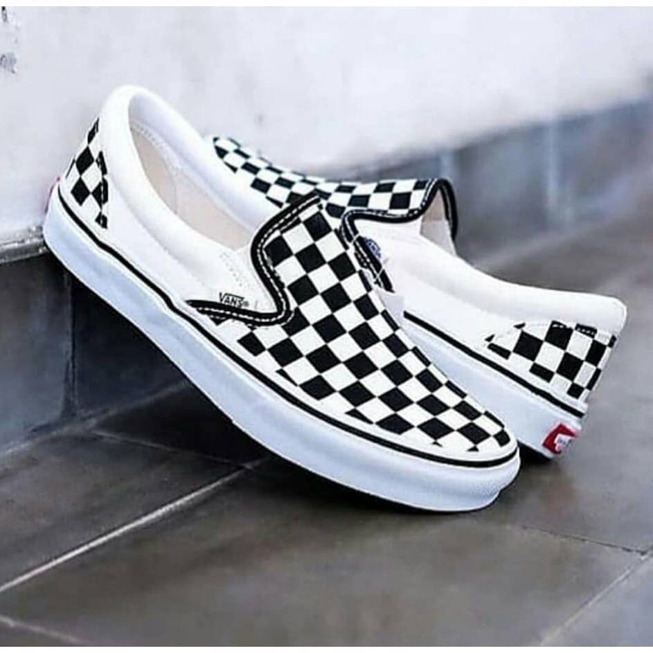 Sepatu Vans Slip On Mono OG Checkerboard Black White PREMIUM BNIB