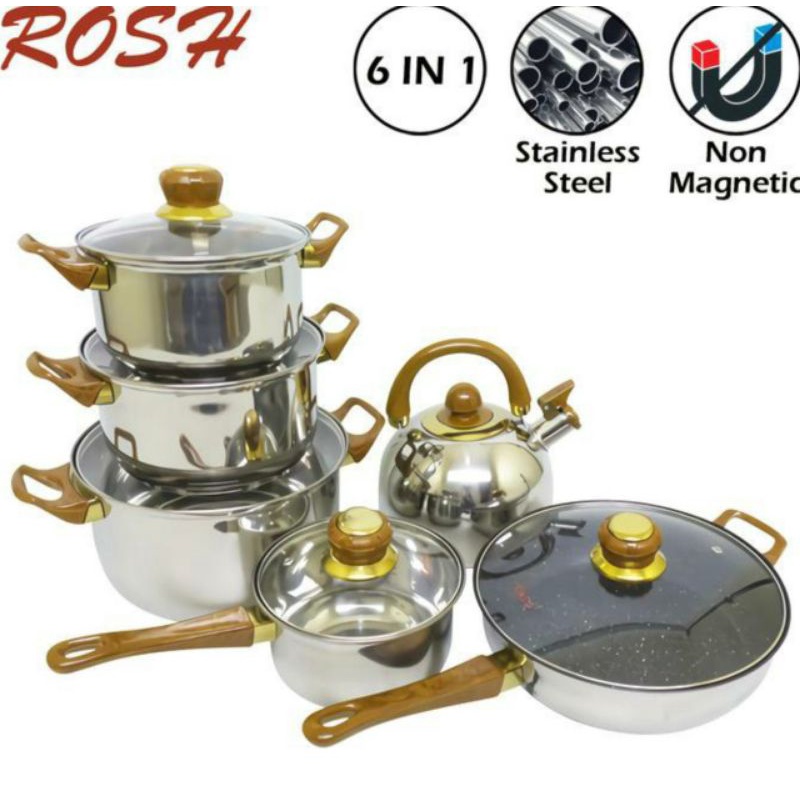 panci set jewel ROSH, peralatan masak 6 pcs stainless steel cooware ROSH