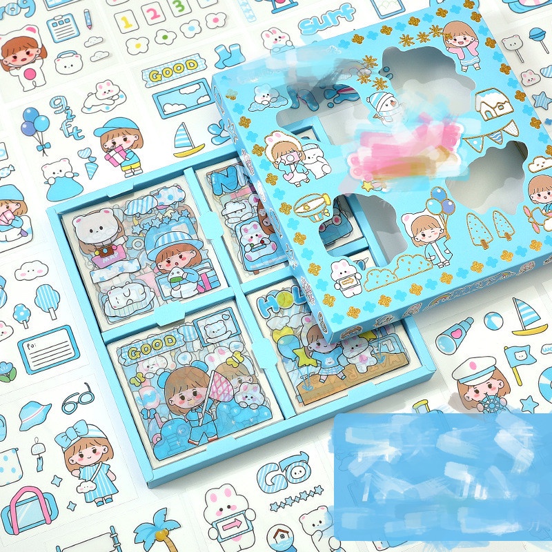 100 Pcs / Set Stiker Motif Kartun Bahan PET Tahan Air Untuk Alat Tulis