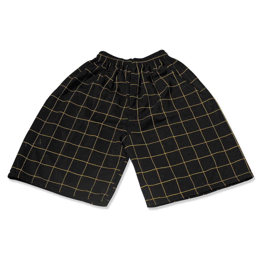 (1kg= 8pcs) Celana pendek olahraga/celana kolor/celana pendek pria/celana futsal/celana volly-TARTAN GARIS KUNING
