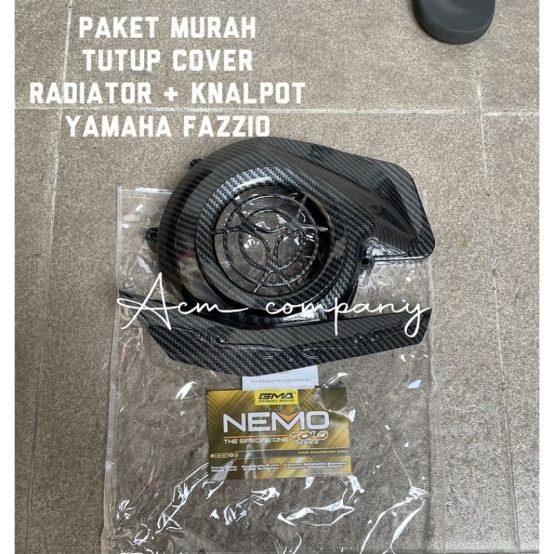 PAKET COVER TUTUP KNALPOT RADIATOR FAZZIO CARBON NEMO ORIGINAL