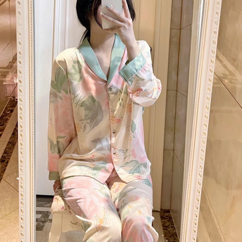 Korean Panjang Tidur Baru Cardigan Pants Ice Silk Pajamas/Household Suit