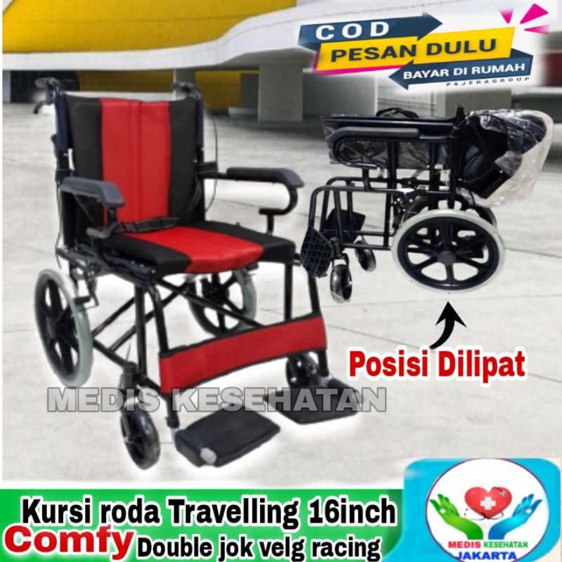 Kursi Roda travel comfy 8007 16inch Travelling double jok velg racing/ Kursi roda Medis Lipat