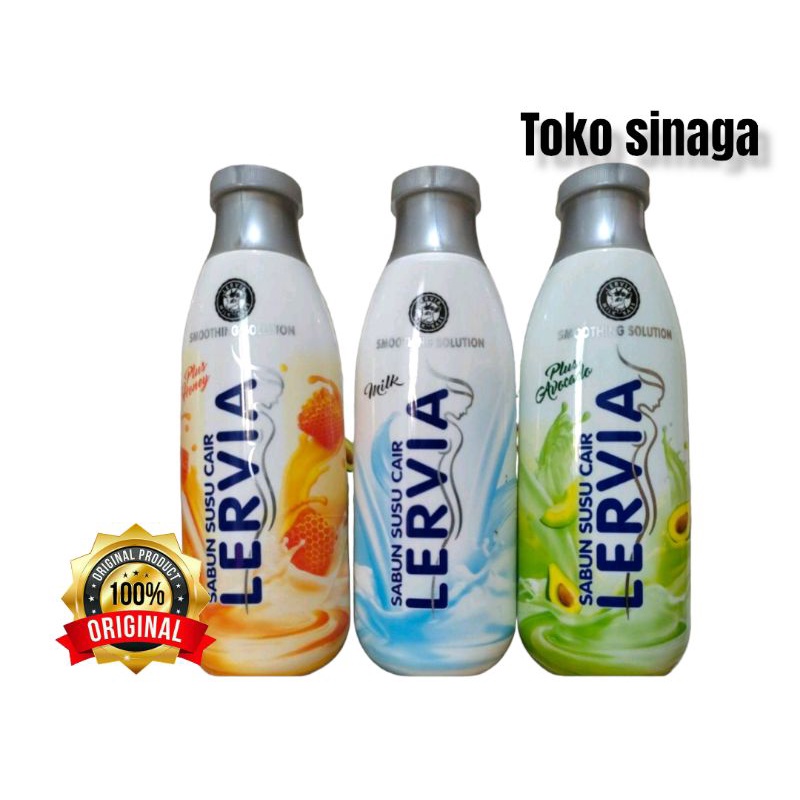 LERVIA sabun mandi susu cair botol 250 ml &amp; refil 400 ml.