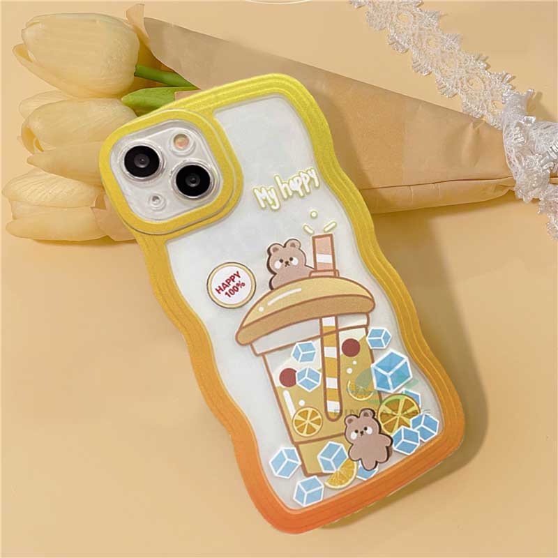 Oppo A17 A77S A57 2022 A15 A16 A16K A54 A53 A12 A5S A7 A3S A11k A31 A52 A92 A94 A93 A37 F9 A1K A76 Little Bear Rabbit Milk Tea Curved Edge Casing Handphone TPU Binteacase