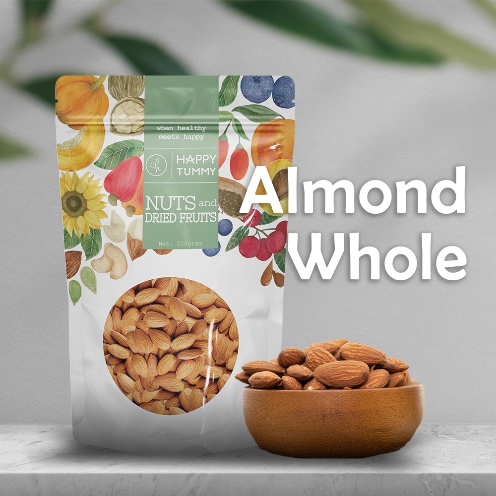 

Happy Tummy - Healthy Organic Food Almond Whole 500 gram / Kacang Almond Utuh Panggang / Californian Raw Almond