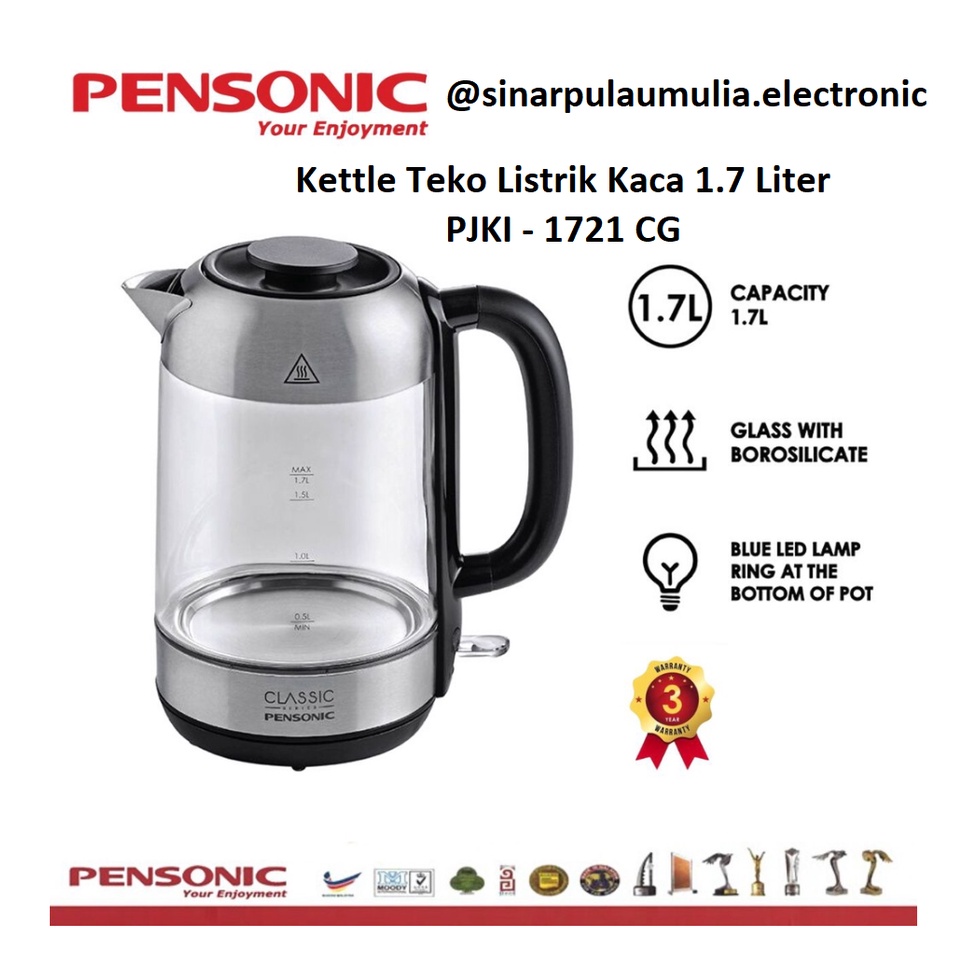 Pensonic PJKI-1721 Ketel Listrik 1.7L Putih, Kapasitas Besar dengan Fitur Keamanan Lengkap