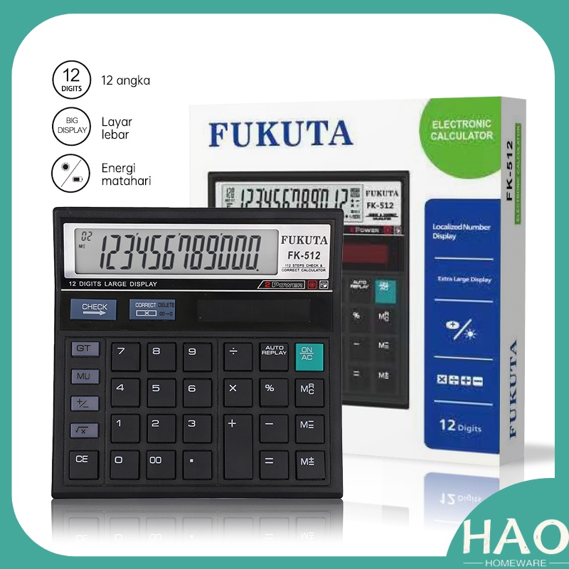 

Kalkulator FK-512 Energi Matahari 12 Digit / Kalkulator Electronik / Kakulator Dagang Besar / Alat Hitung / Calculator Check FUKUTA