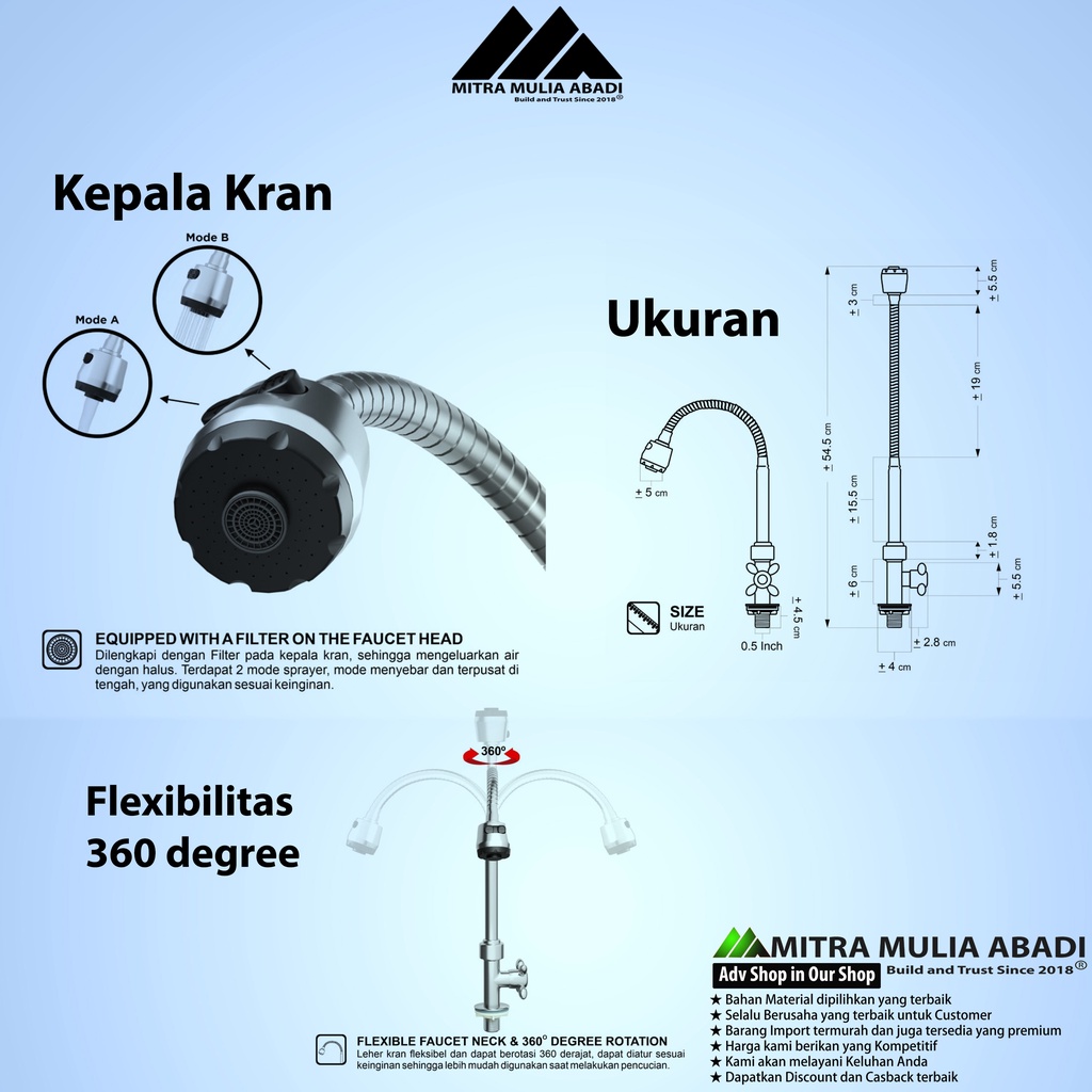 Kran Angsa Flexible Tanam Drat kuningan BLANC/ Kran sink