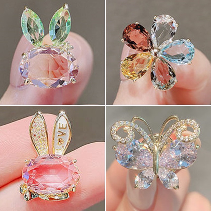 Bros Bentuk Kelinci butterfly Bunga Aksen Kristal