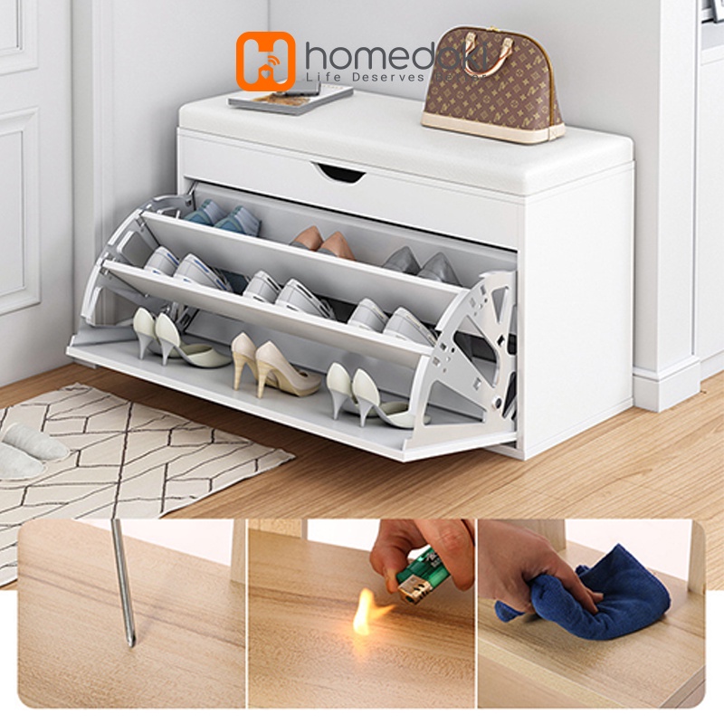 Homedoki Lemari Sepatu Murah/ Wooden Shoe Cabinet/ Lemari Sepatu Multifungsi Minimalis / Rak Sepatu / Lemari Sepatu Kayu / Kompartemen Lemari Sepatu Dengan Dudukan Sofa