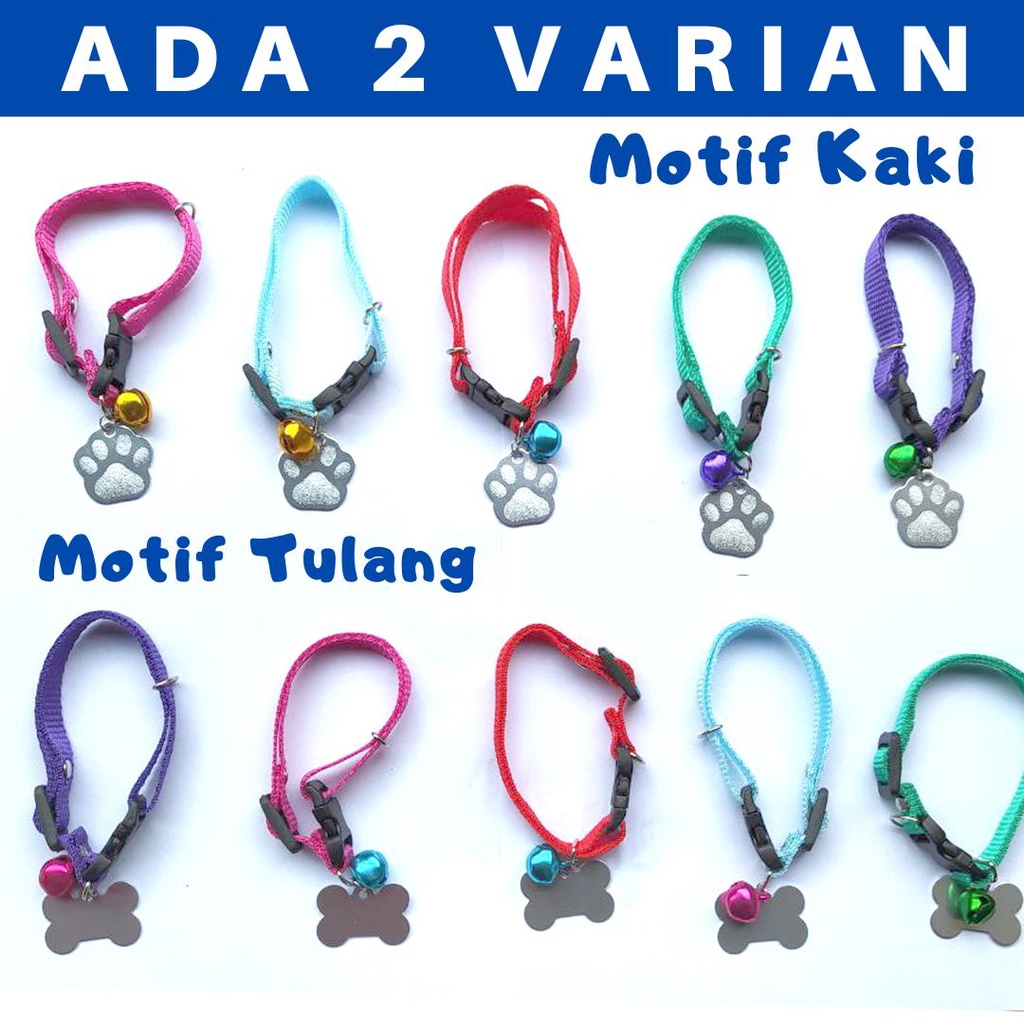 KALUNG KUCING LIONTIN WARNA POLOS MOTIF KAKI DAN KAKI LONCENG BEL 14 mm CAT PET COLLAR KALUNG FEFARM