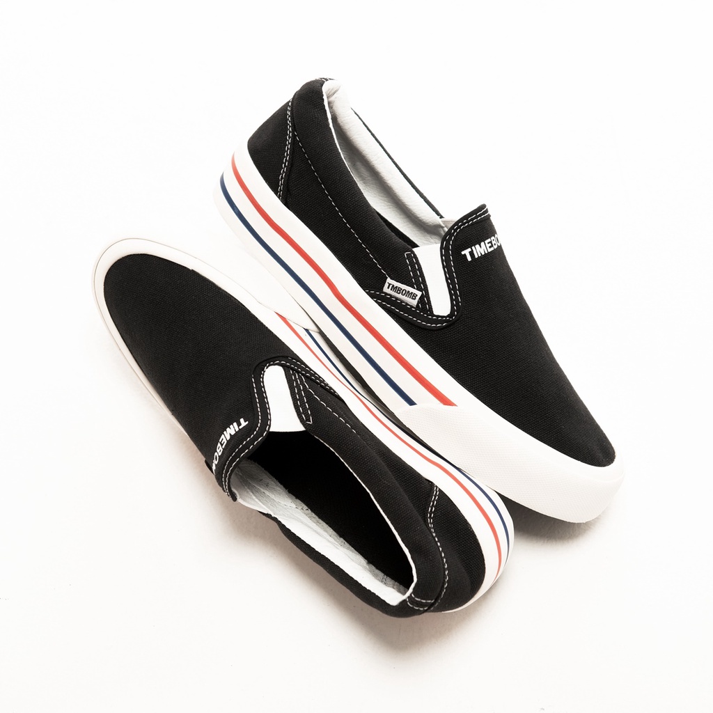 SEPATU TIMEBOMB VULCANIZED | SEPATU SLIP ON BW STRIPE RED BLUE (96)