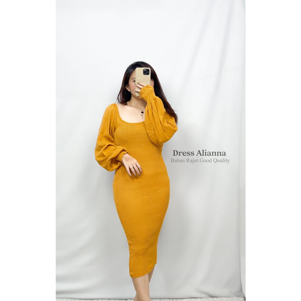 Basic id fashion Dres rajut lengan panjang / dres wanitarajut / rajut alianna