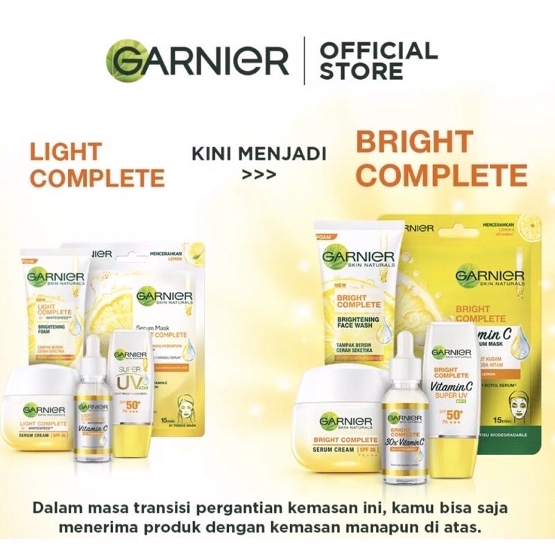 Garnier Light Bright Complete Day Night Cream Serum 50 ml - Krim Siang Malam Whitening White Speed Yuzu COD