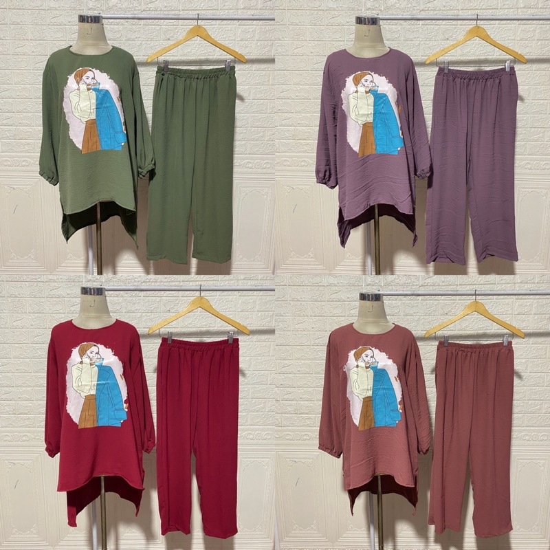 STELAN CRINKLE VIRAL ONE SET SETCEL SABLON MOTIF GAMBAR HIJAB BIGSIZE JUMBO LONG GROSIR JAKARTA MODELLANO TAMARA BLAZER  VOGUE