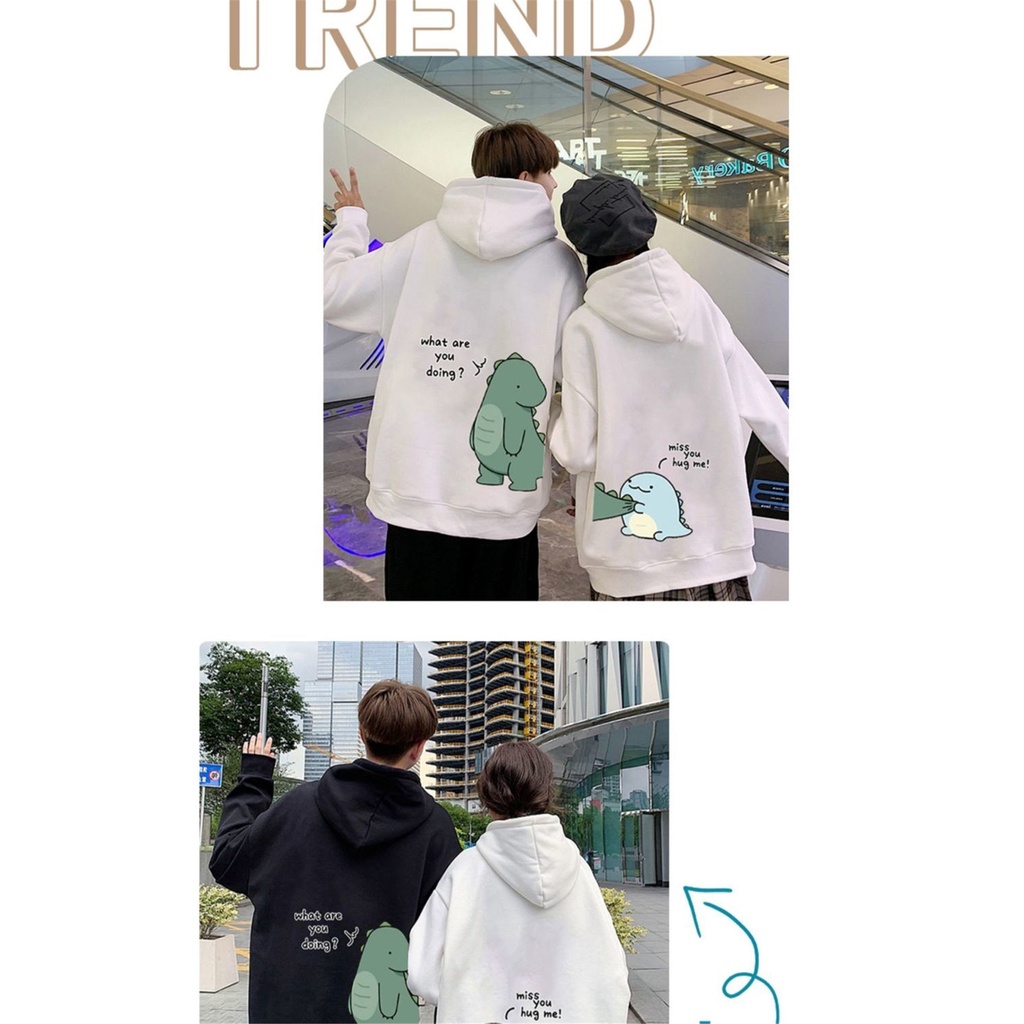 Baju Hangat Modis Musim Gugur Hoodie Dinosaurus Pasangan Atasan Kartun Korea Punk Wanita Hoodie Kawaii Longgar Antik Gadis