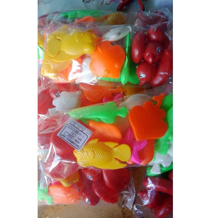 Mainan Ikan Ikanan Pancing /Ikan Plastik / Ikan Magnet Per Bungkus Isi 18 Pcs Motif Polos [PWI.18Oc2