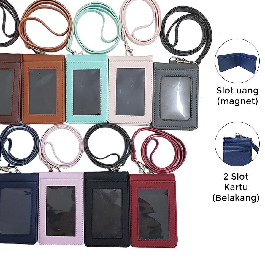 

Trendy!! ID Card Holder Magnet Lanyard Magnet Name Tag Kulit Ter PU Leather ID Card . .. . ..