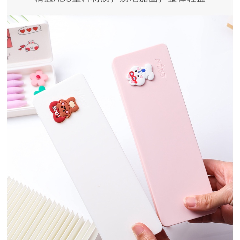 TP7 Kotak Pensil Tepak Lucu Kotak Plastik Emot Sticker Kartun Sekolah Korea pink creame putih alat tulis Tas Penyimpanan Kosmetik Sekolahan Kantoran wadah bolpen