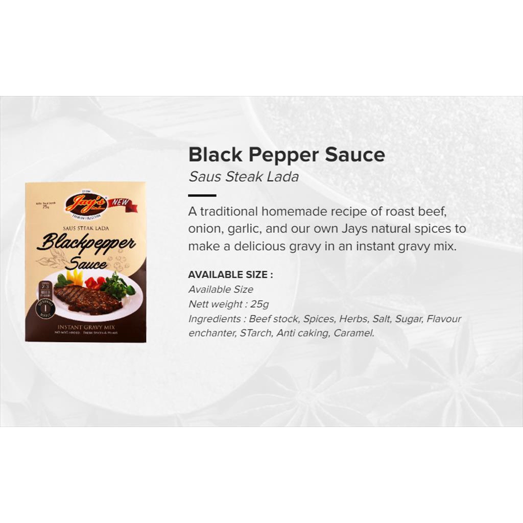 JAYS BLACK PEPPER SAUCE MIX 25 GR - SAUS STEAK LADA HITAM HALAL