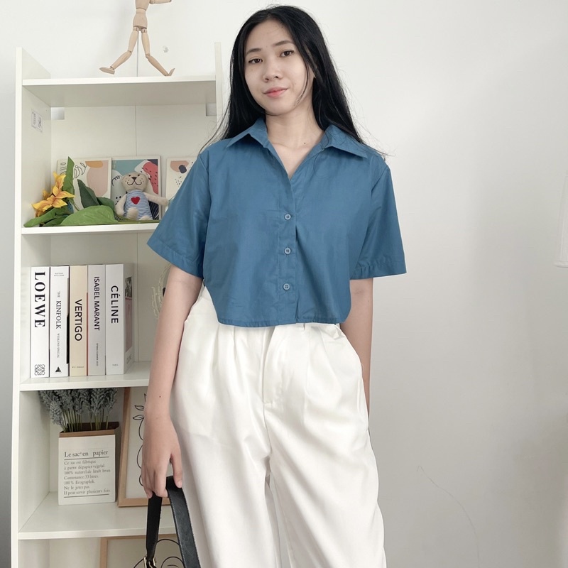 Tq88indonesia Fashion Kemeja Wanita Lengan panjang Terbaru / BALERO CROP KEMEJA BIGSIZE  / Kem / Hem Polos / Busana Casual Cewek / Ootd / Outfit Kasual Kekinian