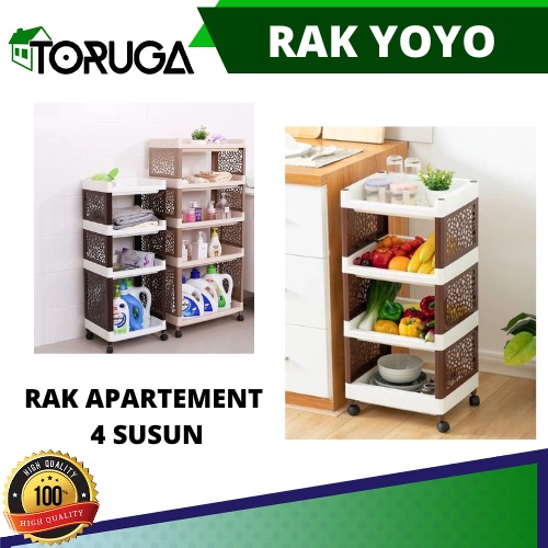 Rak Yoyo 4 Susun Tingkat Roda Dapur Serbaguna Lemari Plastik Apartemen