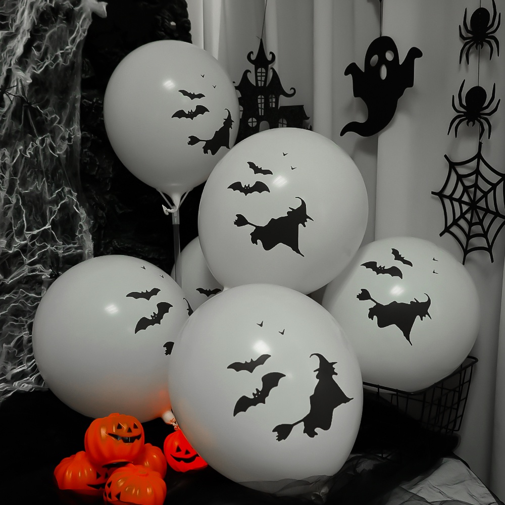 10pcs / Set Balon Latex Motif Kelelawar / Penyihir Seram Ukuran 12 &quot;Untuk Dekorasi Pesta Halloween