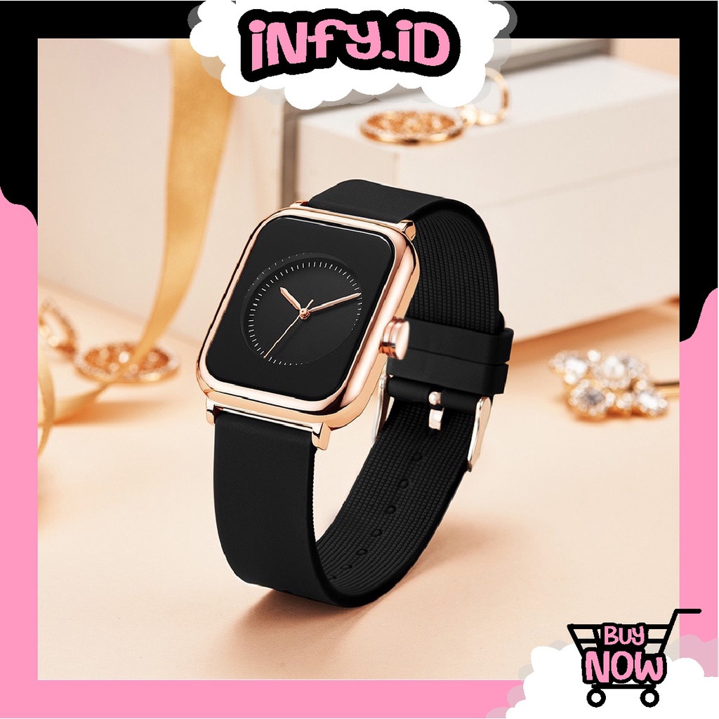 INFY - Jam Tangan Wanita Santai Mode Tali Silikon Display Kuarsa Simple Dial Anti Air Jam Tangan Cewek JT049