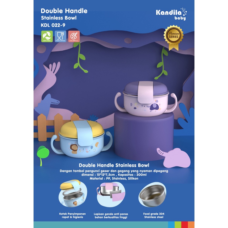 Kandila Baby KDL022-9 Double Handle Stainless Bowl 300ml - Mangkok Stainless bayi - tempat makan bayi