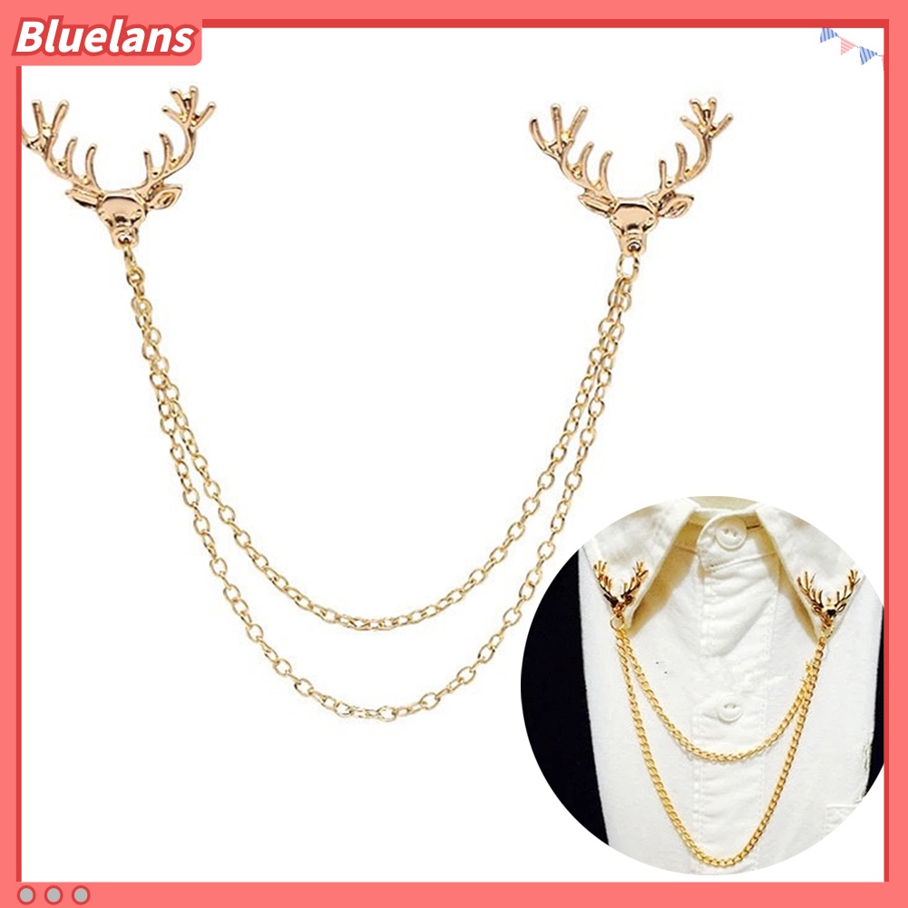 Bluelans Fashion Men Women Shirt Suit Collar Deer Head Brooch Pin with Long Chain Gift