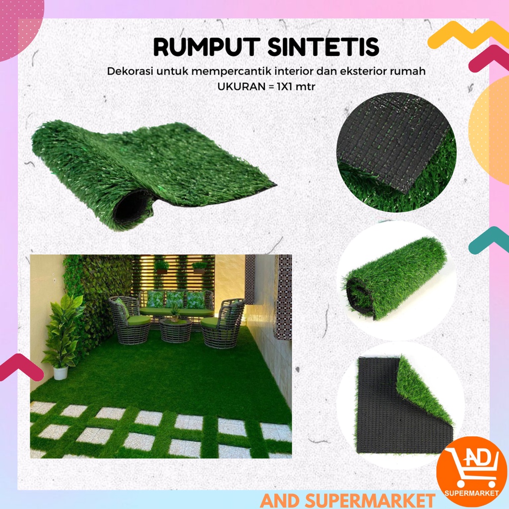 AND / COD / Rumput Sintetis Tipe Swiss 1m x 1m Dekorasi Taman Rumput Palsu Plastik Outdoor Artificial PBP133