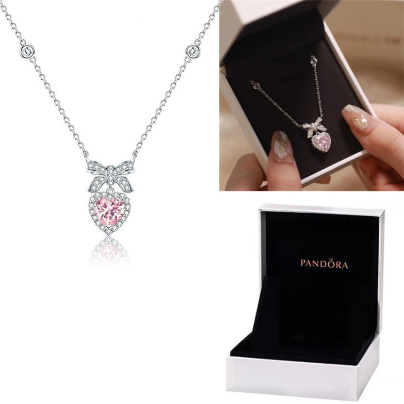 Pandora Kalung 925 Silver Cubic Zirconia Berlian Model Ikatan Simpul Hati Untuk Wanita